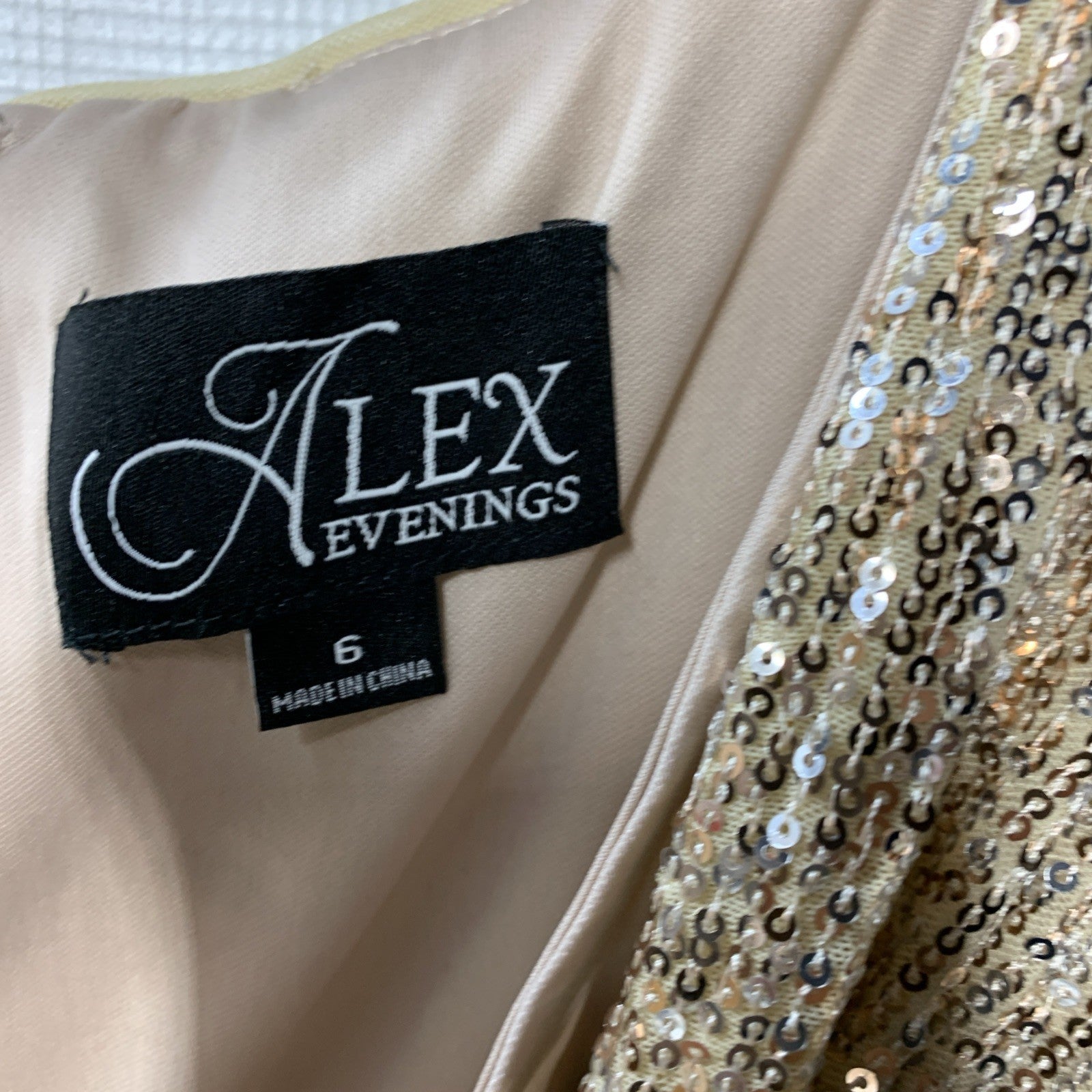 Alex Evenings Women's Ballgown Formal Event Dress V-neckline 3/4 Sleeve Size 6