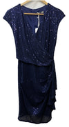 Grace Karin Sparkly Sequin Faux Wrap Short Sleeve Dress V-Neck Navy Size Small