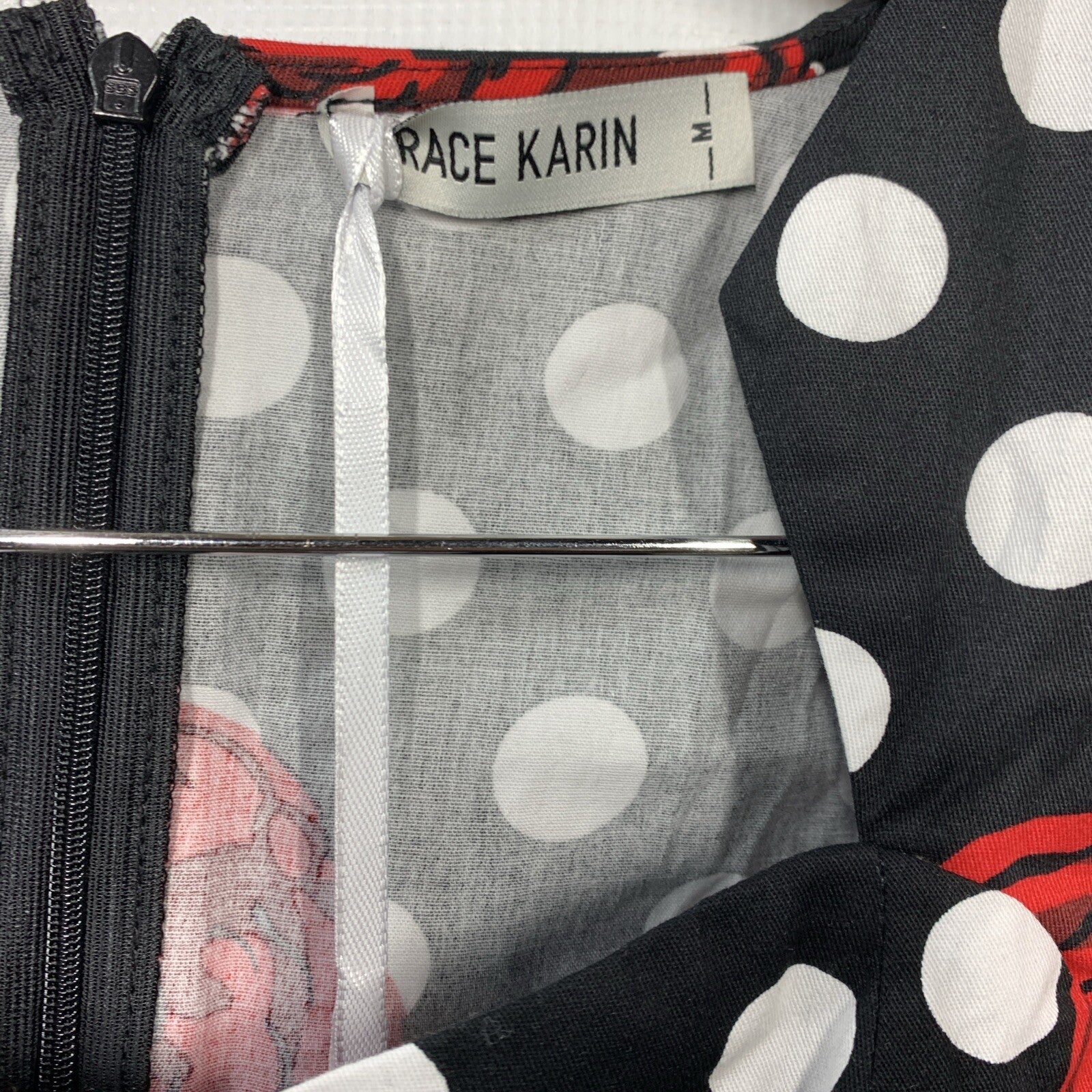 Grace Karin Retro 50s Polka Dots and Roses Pencil Dress Blk /Red/White Medium