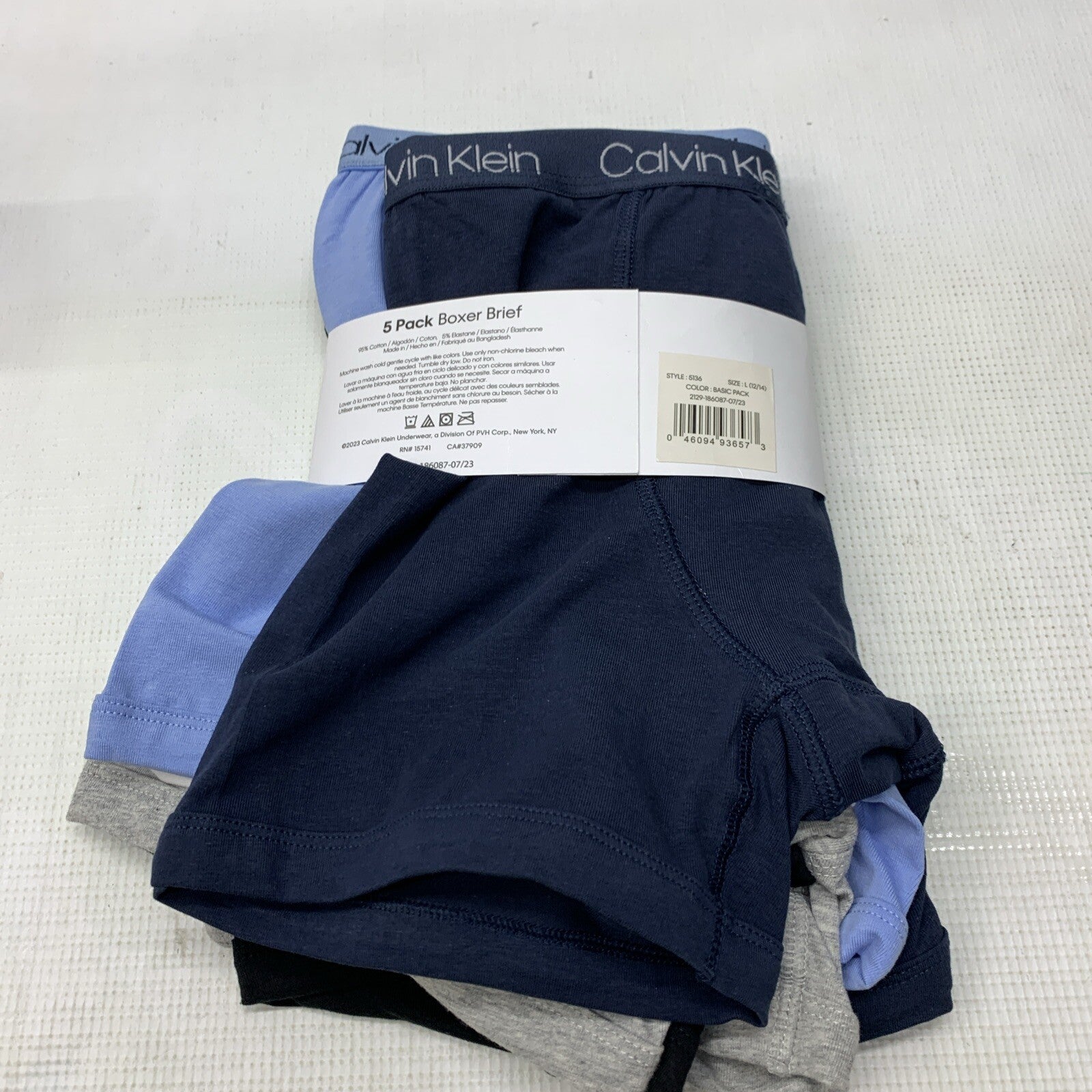Calvin Klein Underwear Boys Large 12/14 Boxer Briefs 5136 Cotton Blend 5 Pack