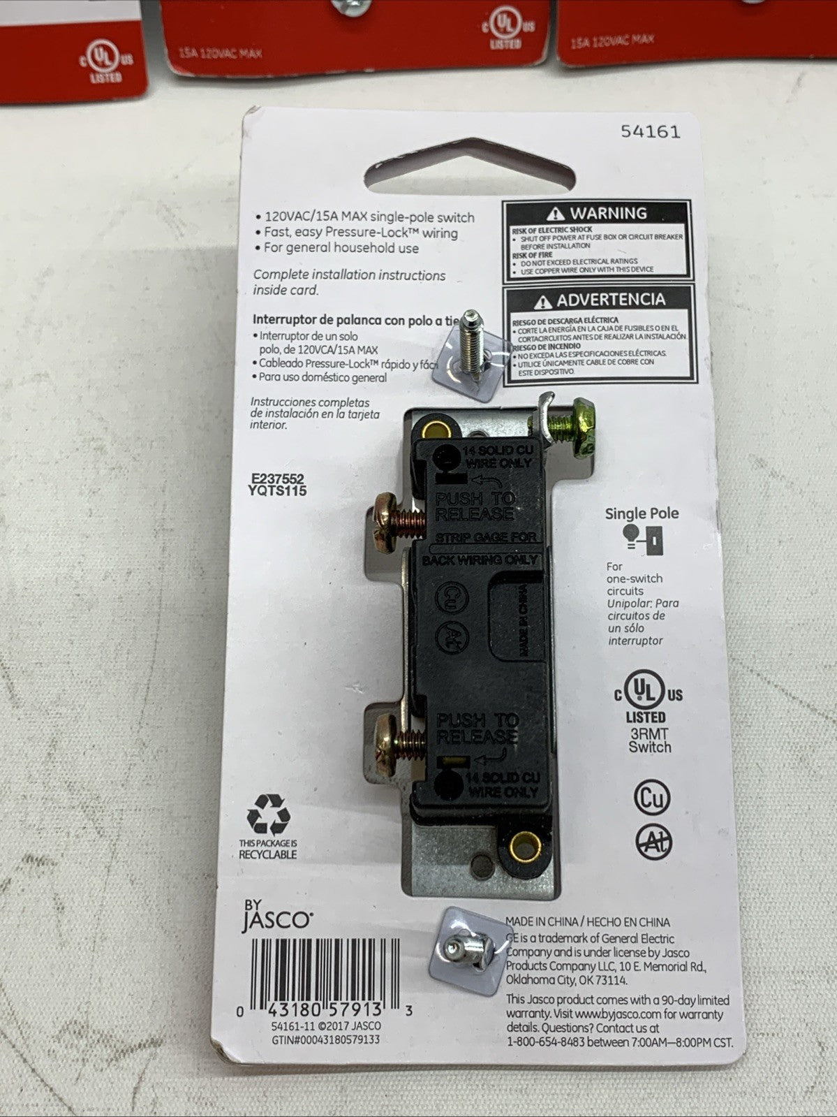 GE Grounding Toggle Switch, Single Pole In Wall On/Off for Home, Office - 5 Pack