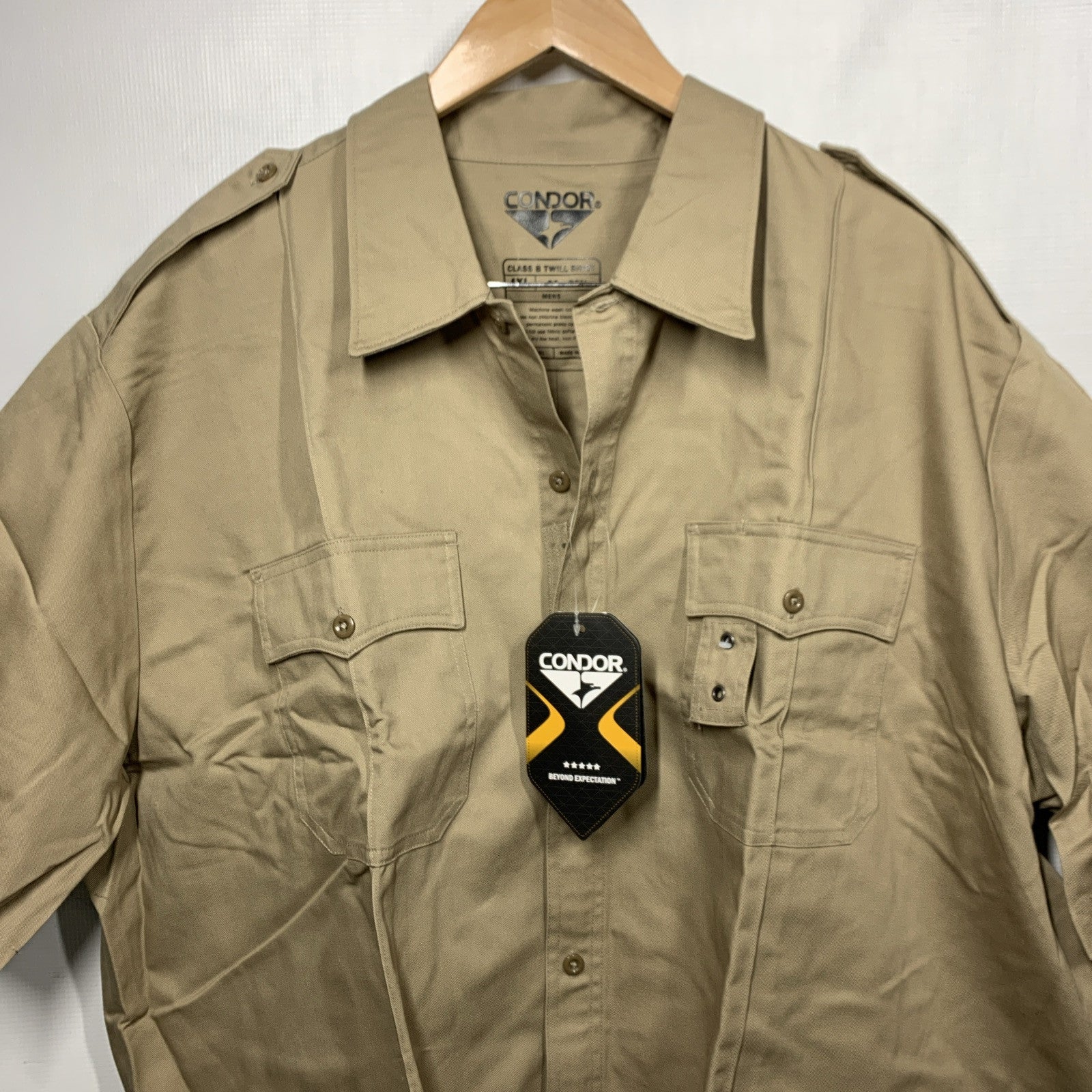 Condor Class B Twill Shirt Size 4XL (20-20.5) Men’s Khaki Zip Up With Buttons
