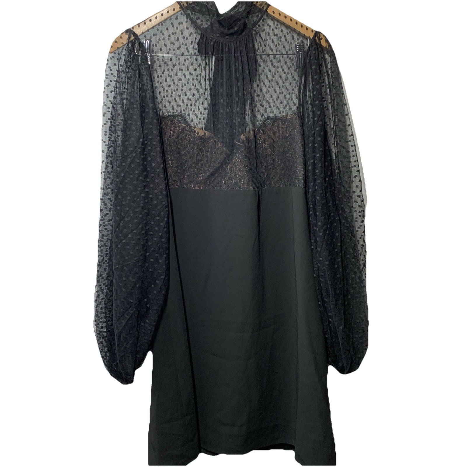 BCBGMAXAZRIA Women's Long Puff Sleeve Mock Neck Mini Evening Dress Black Size 16