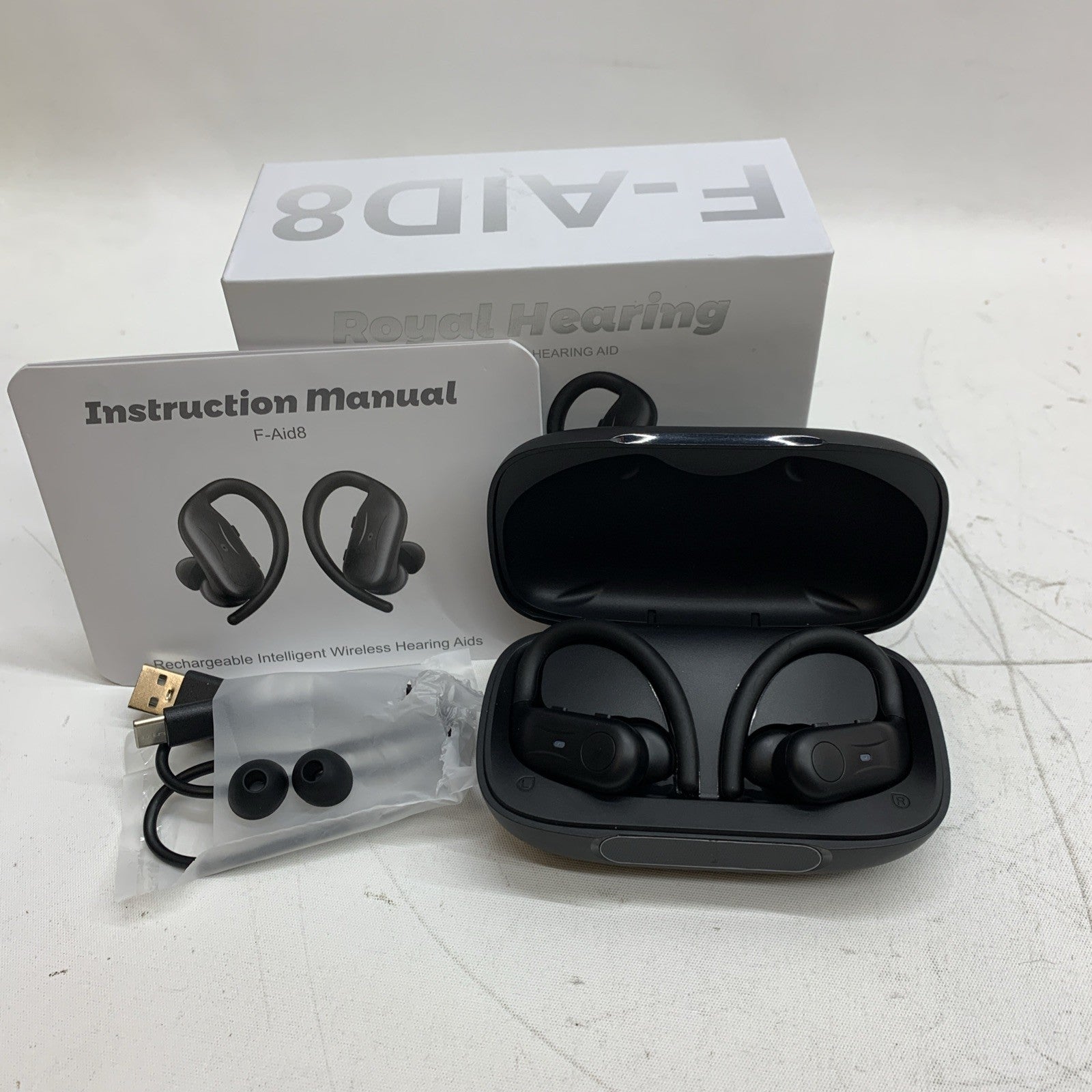 F-Aid8 Bluetooth Hearing Aids Black for Seniors Rechargeable Hearing Aid Earbuds