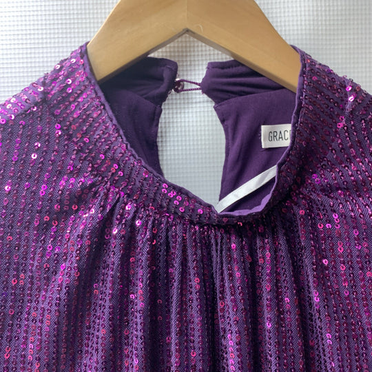 Grace Karin Women's Medium Purple Sequin Long Sleeve Pullover Blouse Sparkly