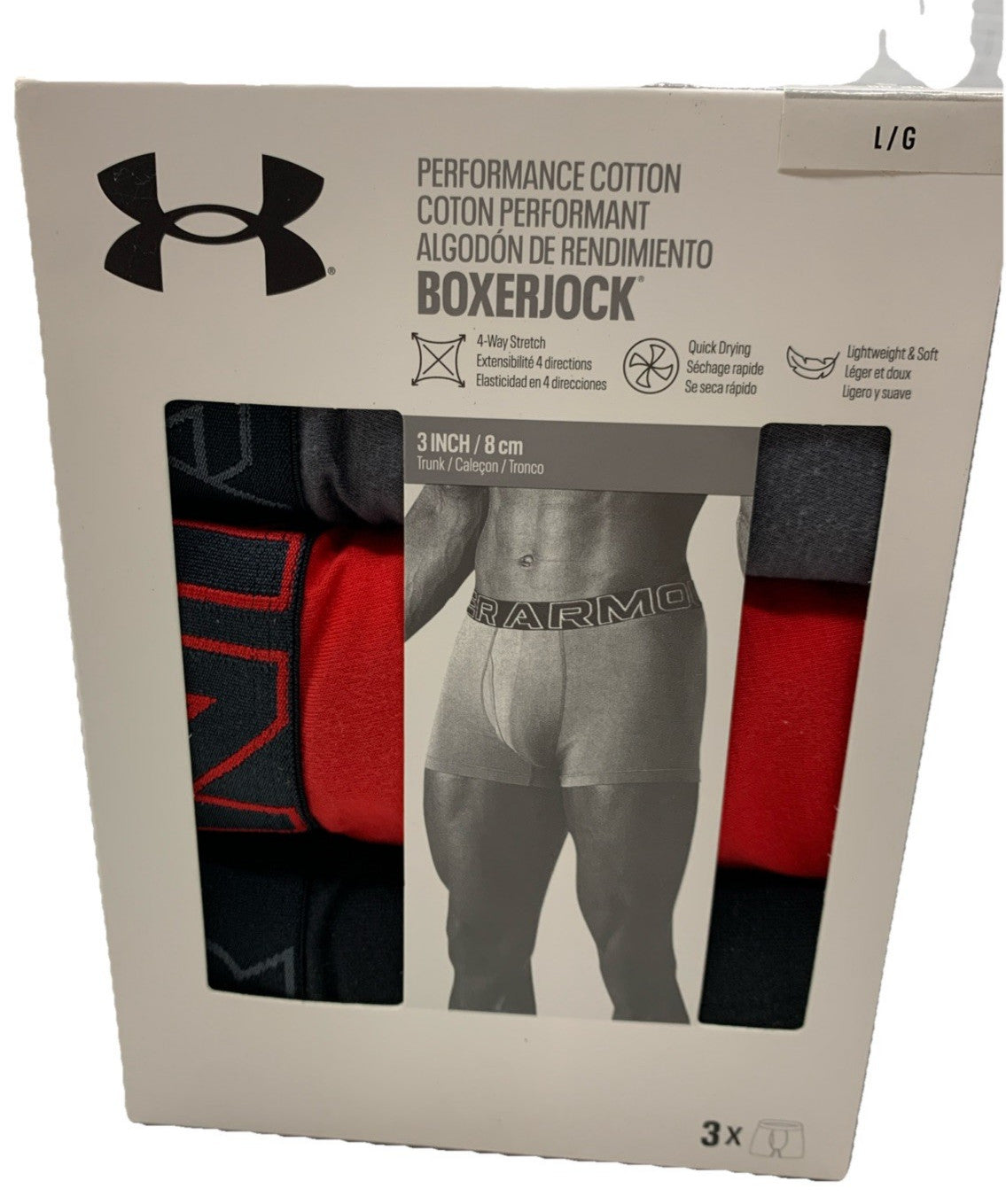 Under Armour Essential Cotton Boxerjock Underwear 3” Lightweight Large - 3 Pack