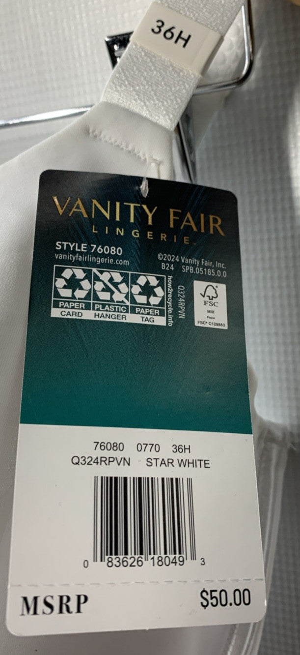 Vanity Fair 76080 Women's Beauty Back Smoothing Underwire Size 36H Star White