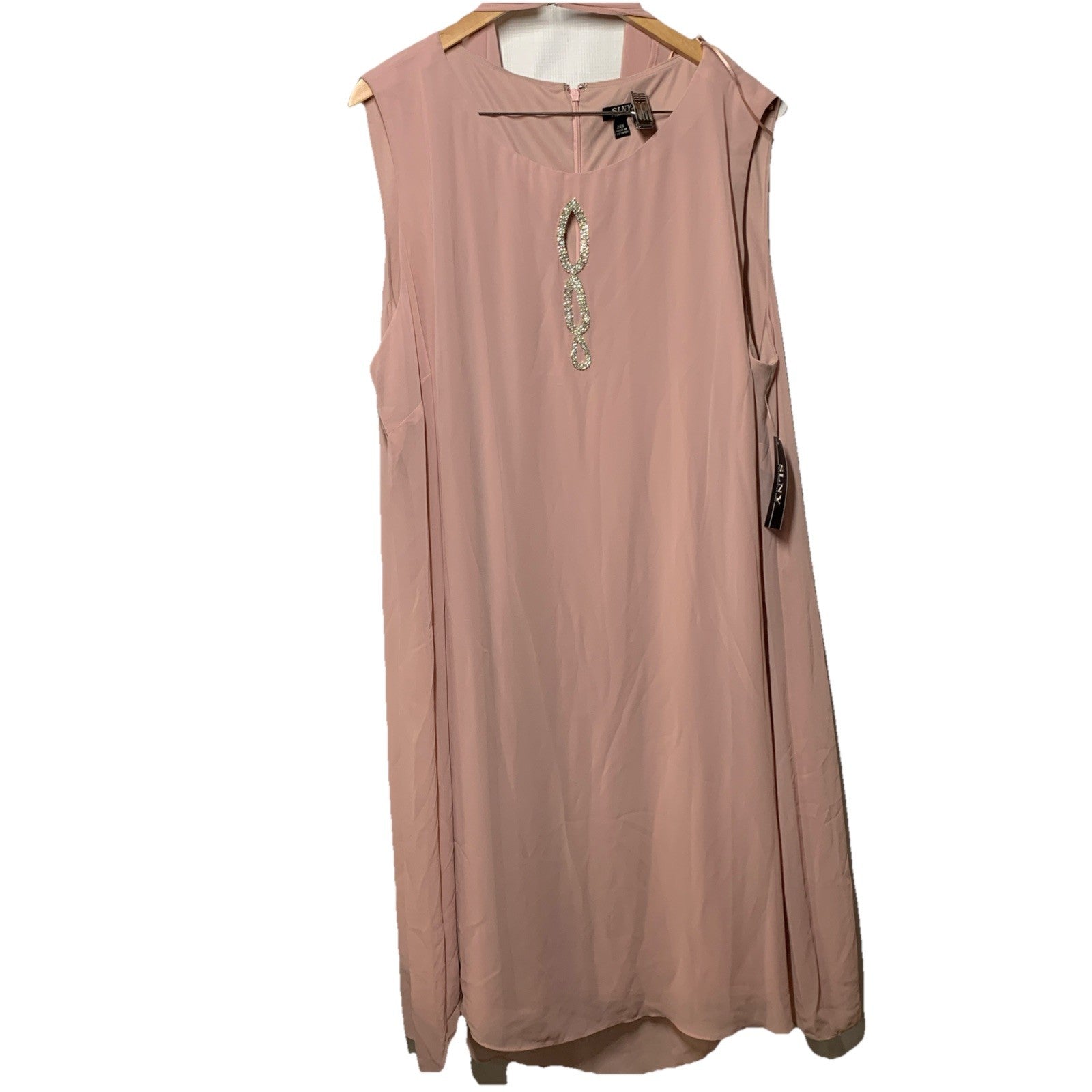 SLNY Women's Cocktail Dress Size 24W Pink Beaded Chiffon Shift with Capelet