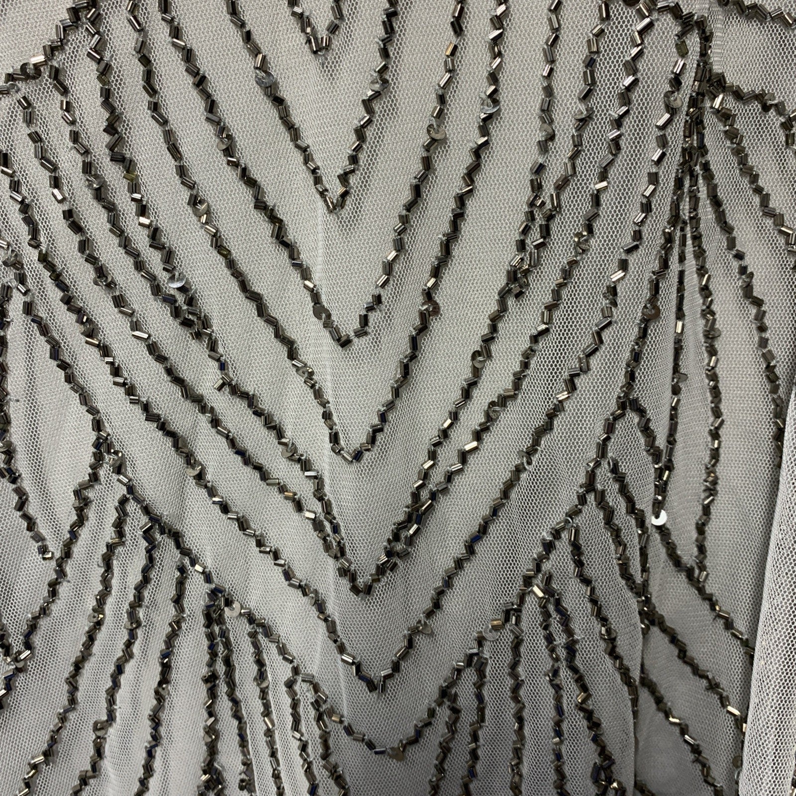 J Kara Sequin Capelet Long Beaded Dress V-neck Pull On Size 14p Gray/sliver