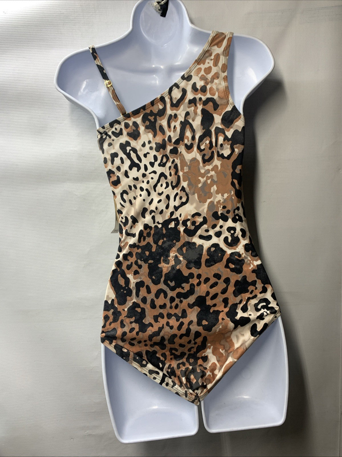 Beyond Control Women Brown Multi Mesh Animal-Print One-Shoulder One-Piece Size 6