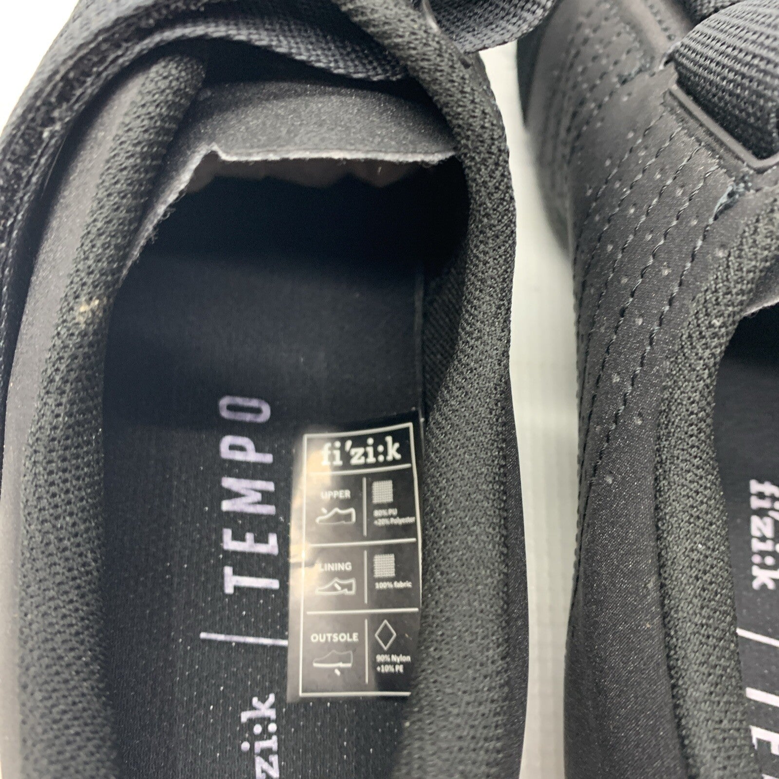 Fi'zi:k Tempo R5 Powerstrap Cycling Shoe Black Size 8.5 Hook & Loop Lightweight