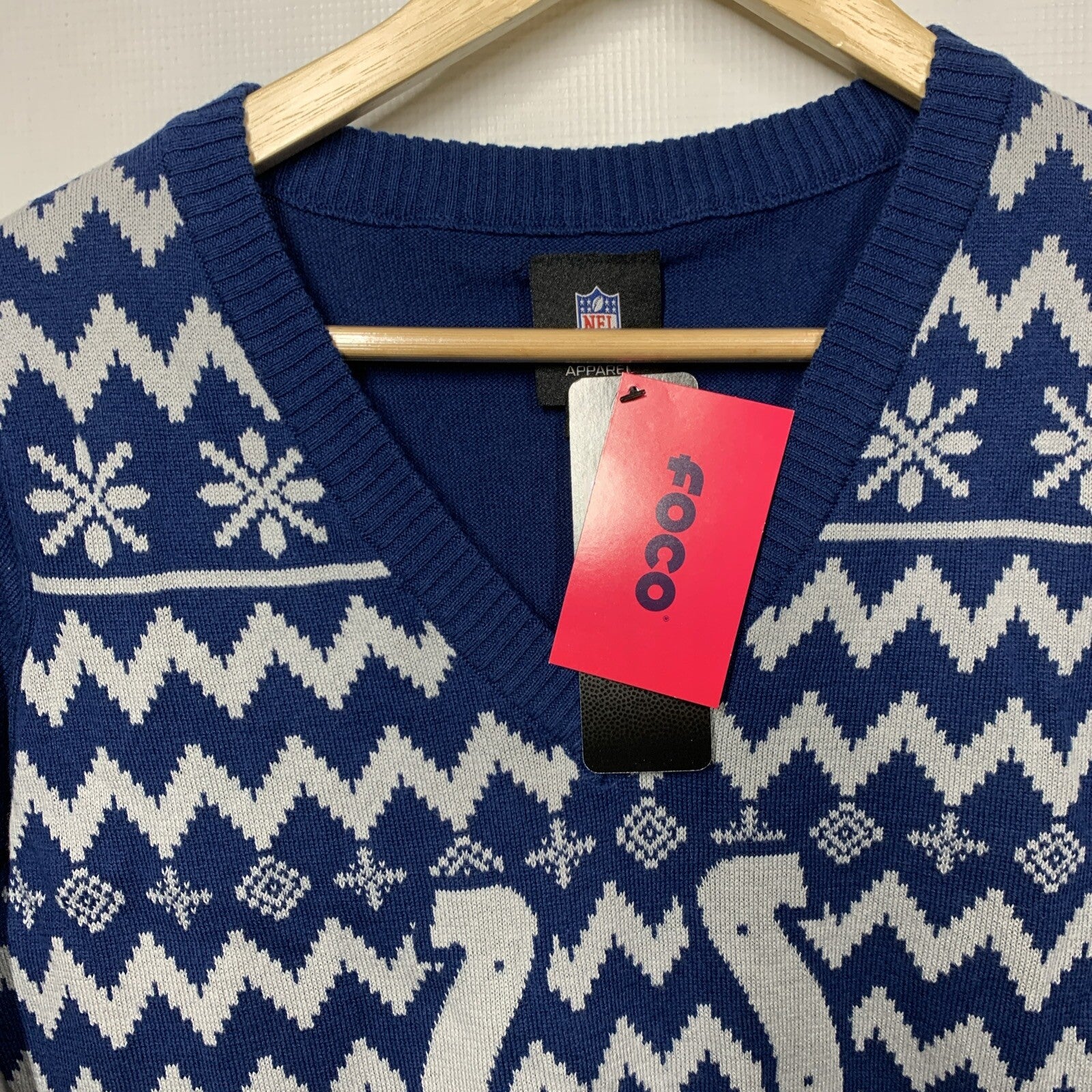 FOCO Womens Med Colts NFL Team Logo Ugly Holiday V-Neck Sweater Navy Long Sleeve