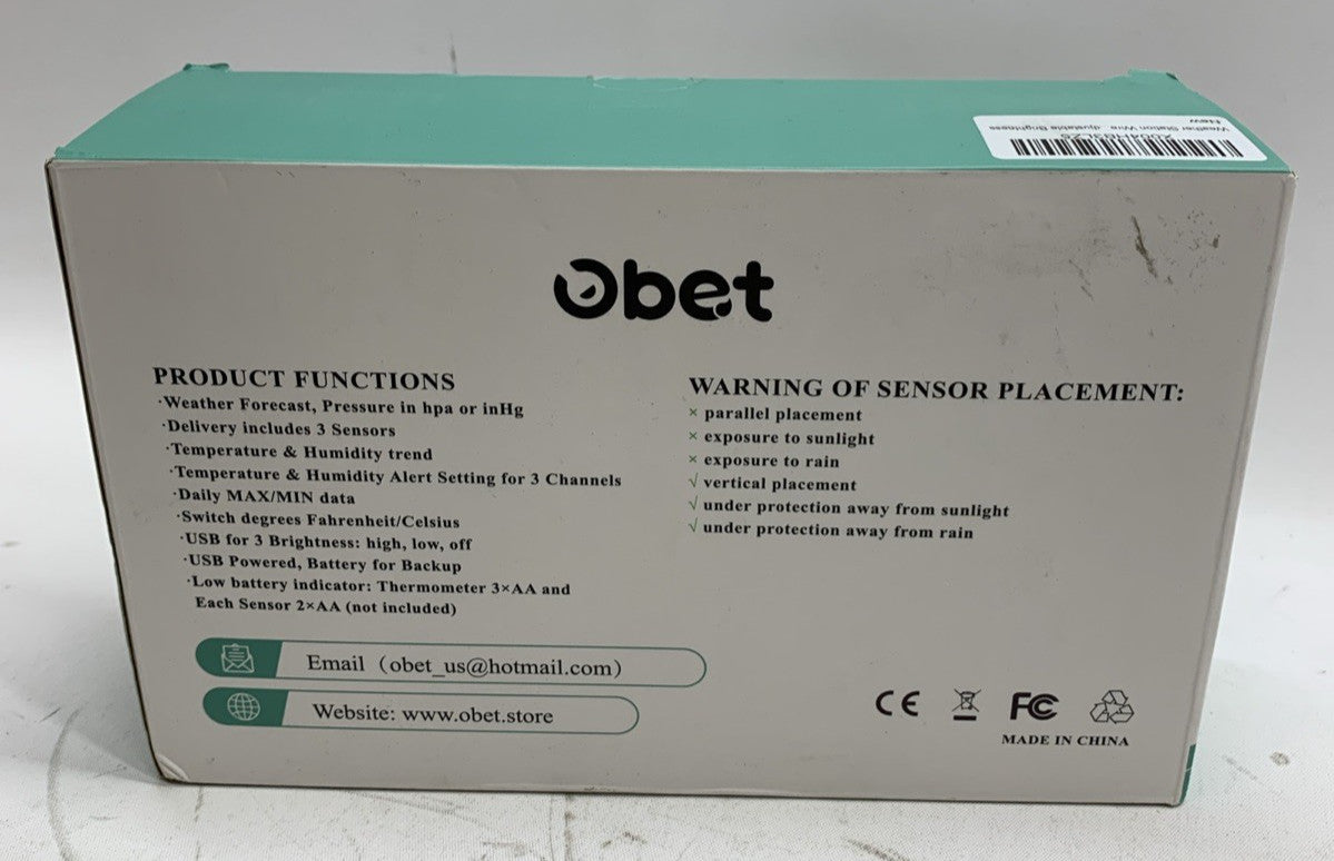 Obet Weather Station Wireless Indoor Outdoor Thermometer with 3 Sensors, Temp