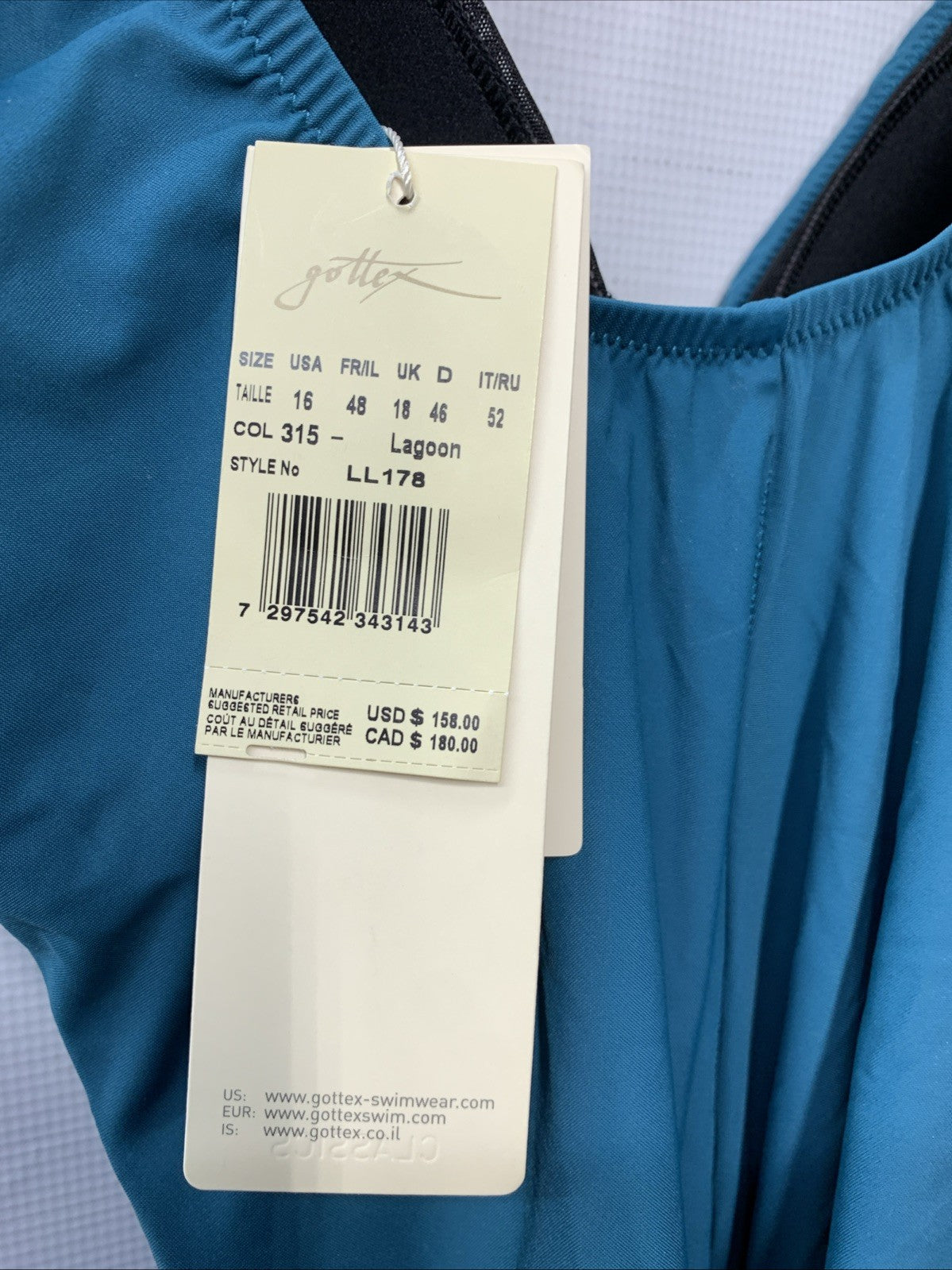 GOTTEX Lagoon Lattice V-Neck Surplice 1 Piece Bathing Swimsuit Size 16 Swimwear