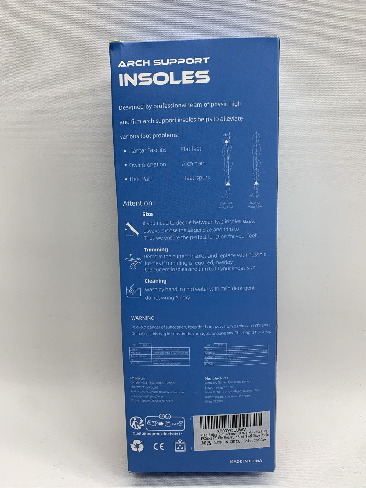 PCSsole Orthotic High Arch Support Insoles,220+lbs Comfort Work Boot Insert