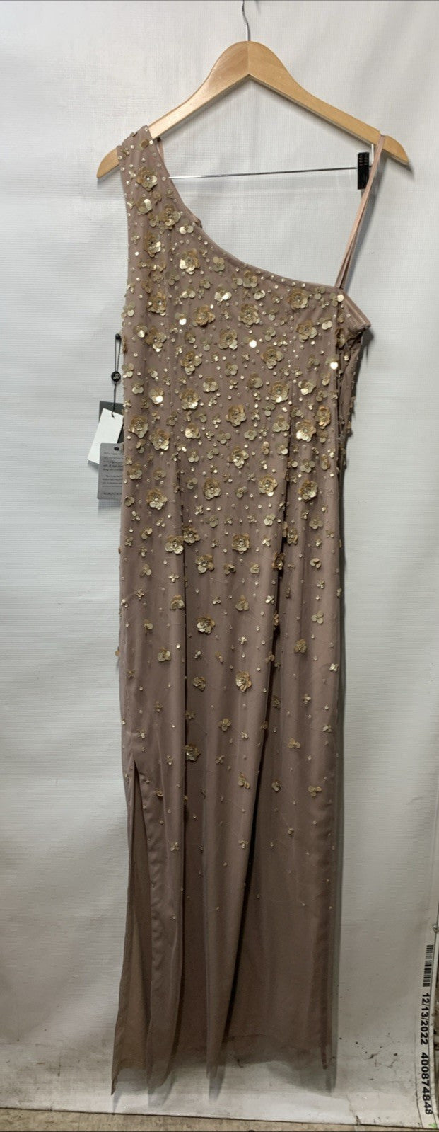 Adrianna Papell Womens One Shoulder Beaded Dress Party Cocktail Size 14 Stone