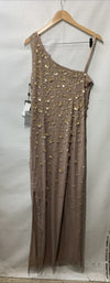 Adrianna Papell Womens One Shoulder Beaded Dress Party Cocktail Size 14 Stone