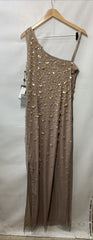 Adrianna Papell Womens One Shoulder Beaded Dress Party Cocktail Size 14 Stone