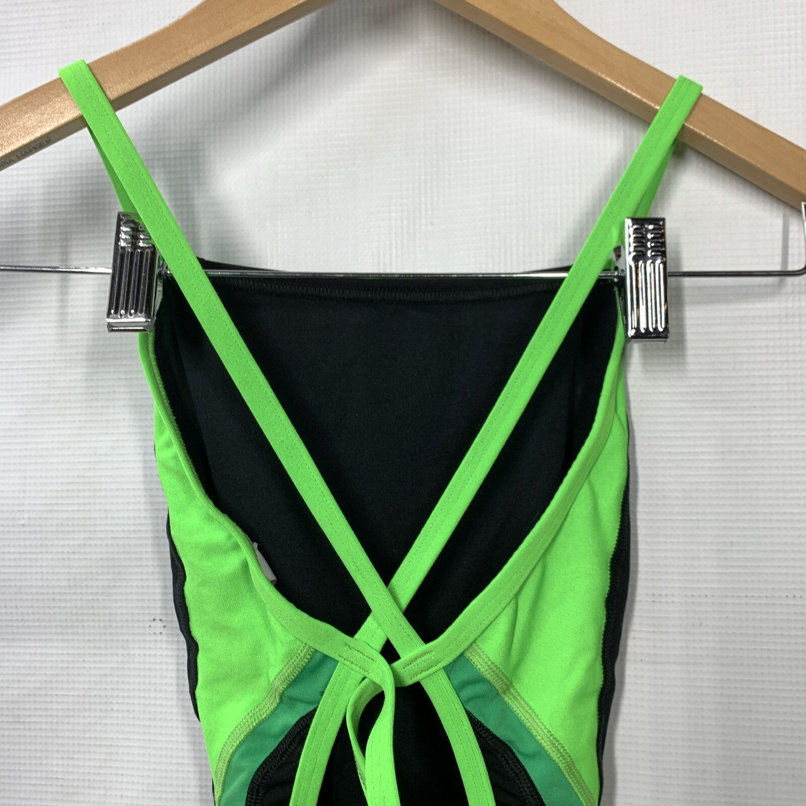 Speedo Womens Swimsuit One Piece Launch Cross Back Adult 30 Black/Green Swimwear