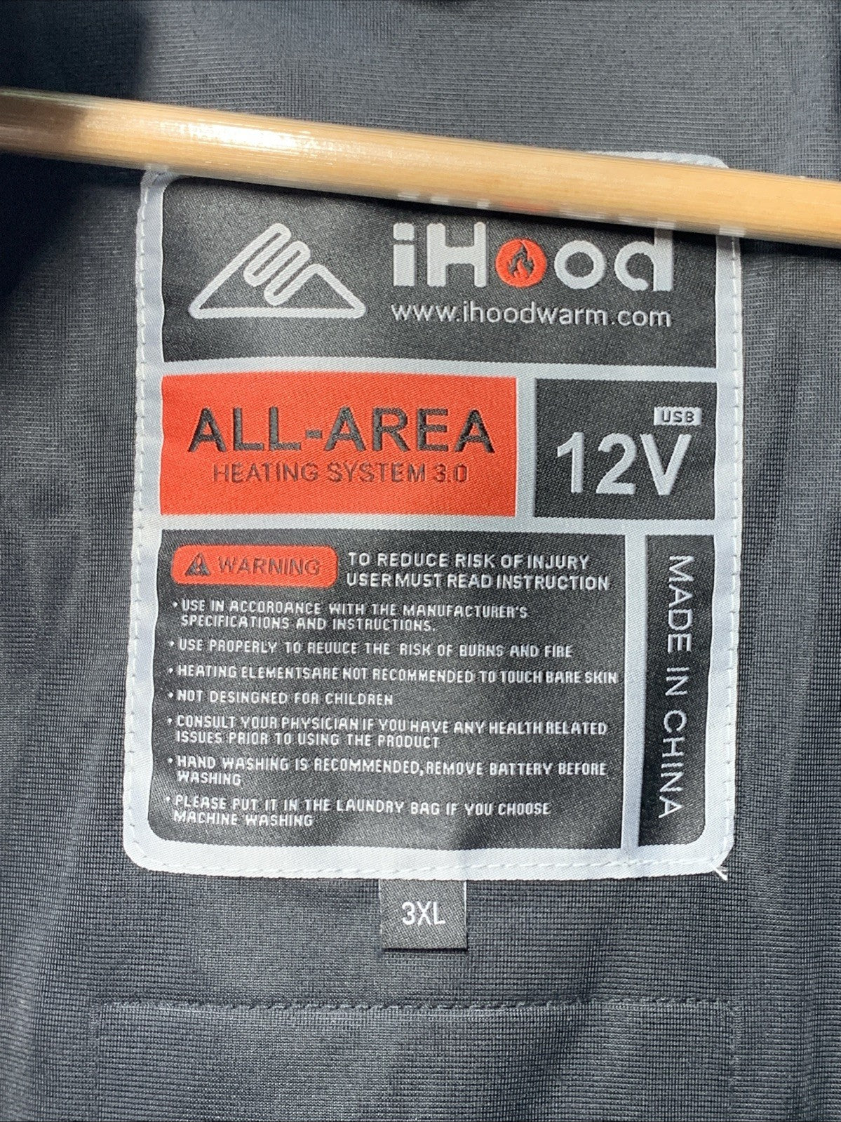 Mens Heated Jacket with Detachable Hood Waterproof Winter Outdoor Size 3XL Black