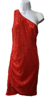 Grace Karin Womens Sequin One Shoulder Dress Party Cocktail Wedding Size M Red
