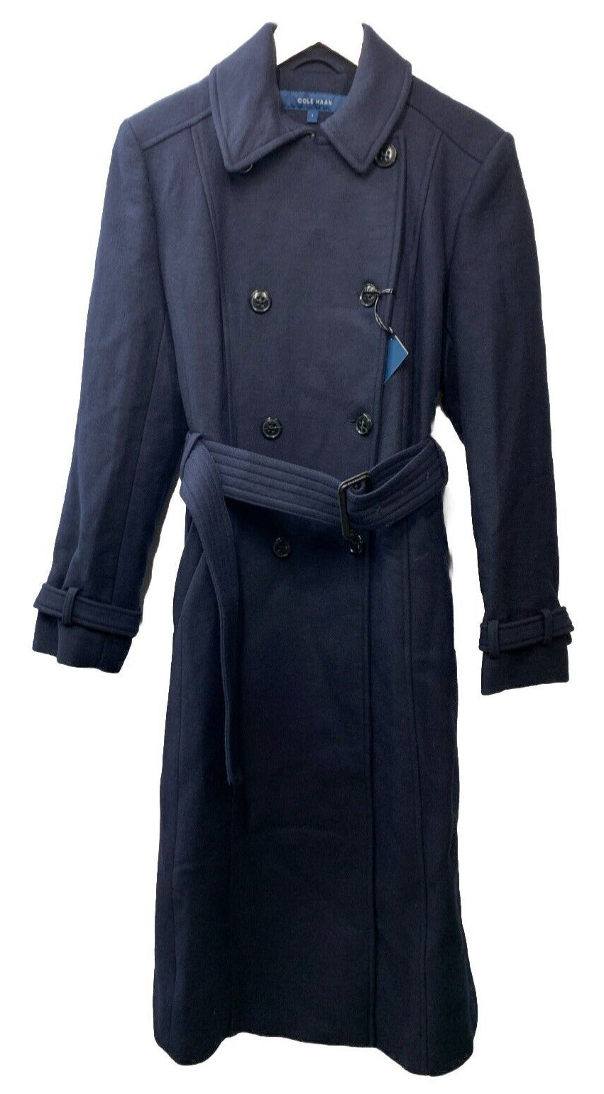 Cole Haan Womens Flared Trench Slick Wool Coat Stone Long Sleeve 352MB494 Size 6