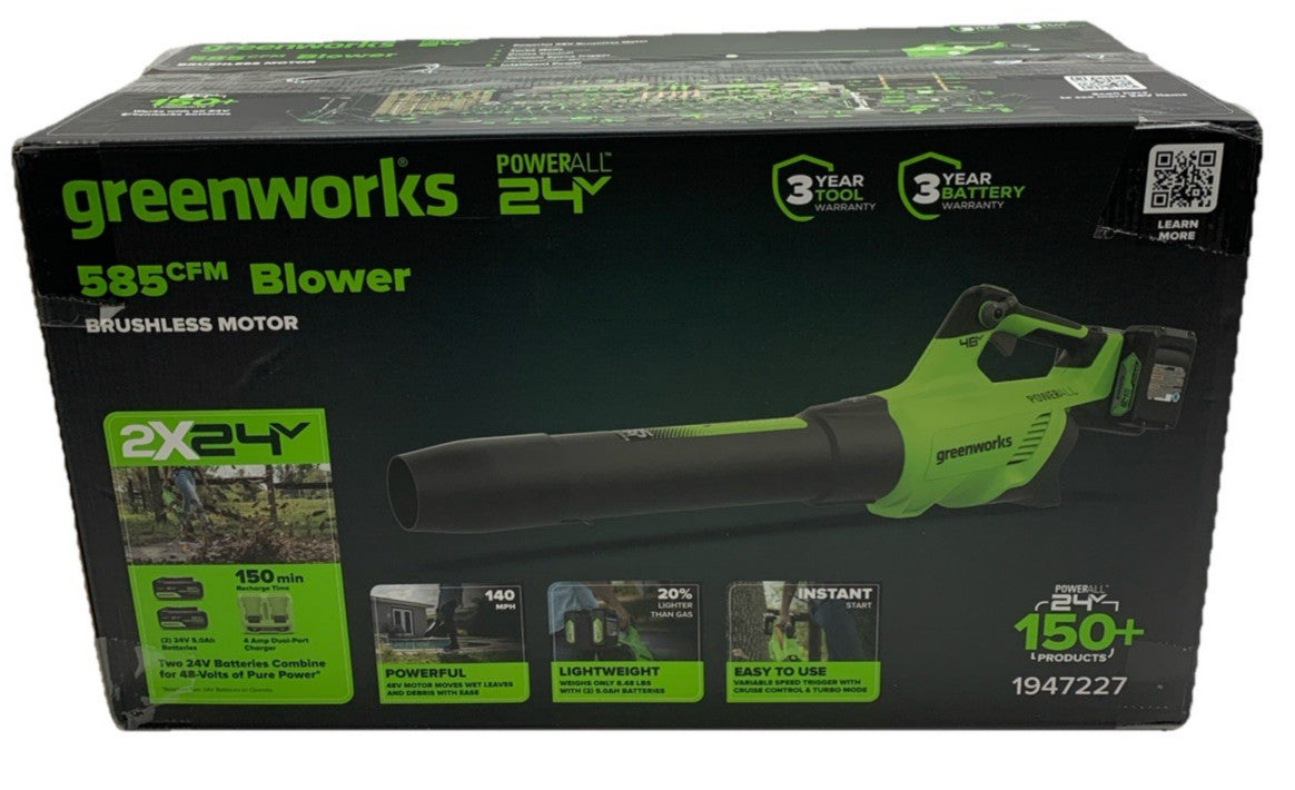 Greenworks 585 CFM Cordless Battery Leaf Blower Brushless Motor Lightweight