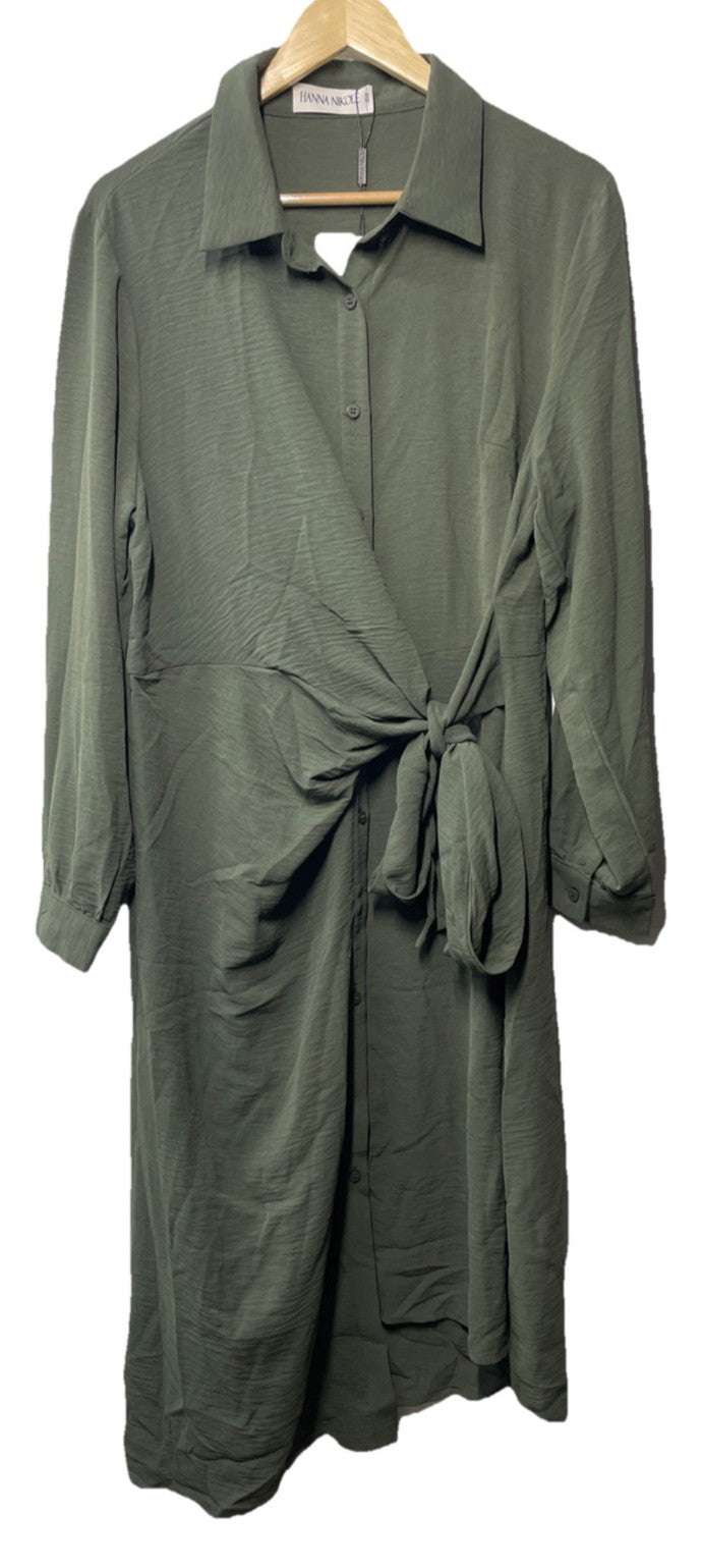 Hanna Nikole Women Plus Size Fall Dresses 2024 Casual Long Sleeve Size W16 Green