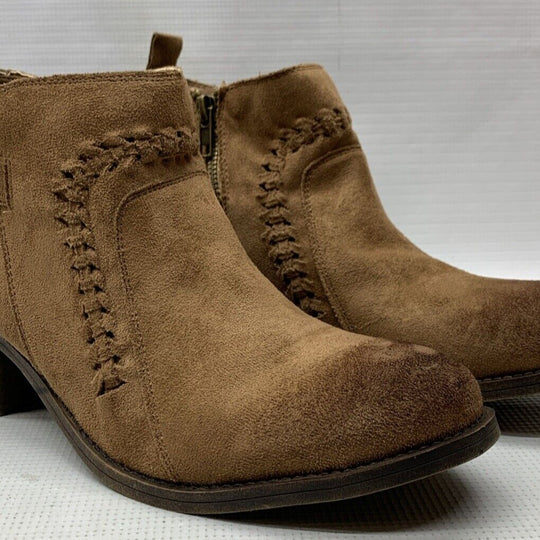 Billabong Tan Take A Walk Began Suede Braided Buckle Zip Up Ankle Boot Size 10
