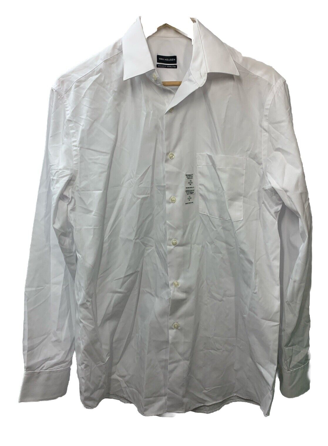 Van Heusen Mens Regular-Fit White Button Dress Shirt Size M Long Sleeve Collared