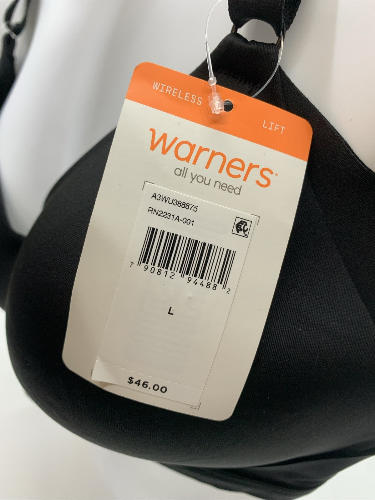 Warner's RN2231A No Side Effects Wirefree Lift Bra Large Black Back-Smoothing