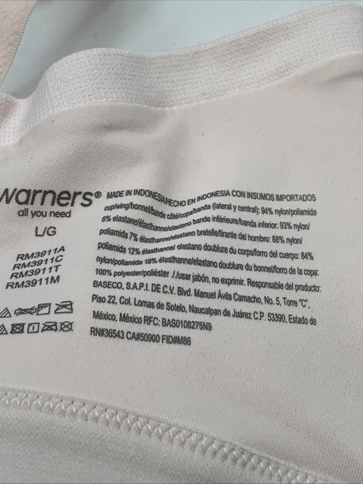 Warners Bra Womens Large Light Beige Wireless Seamless RM3911A-731 Lightly Lined