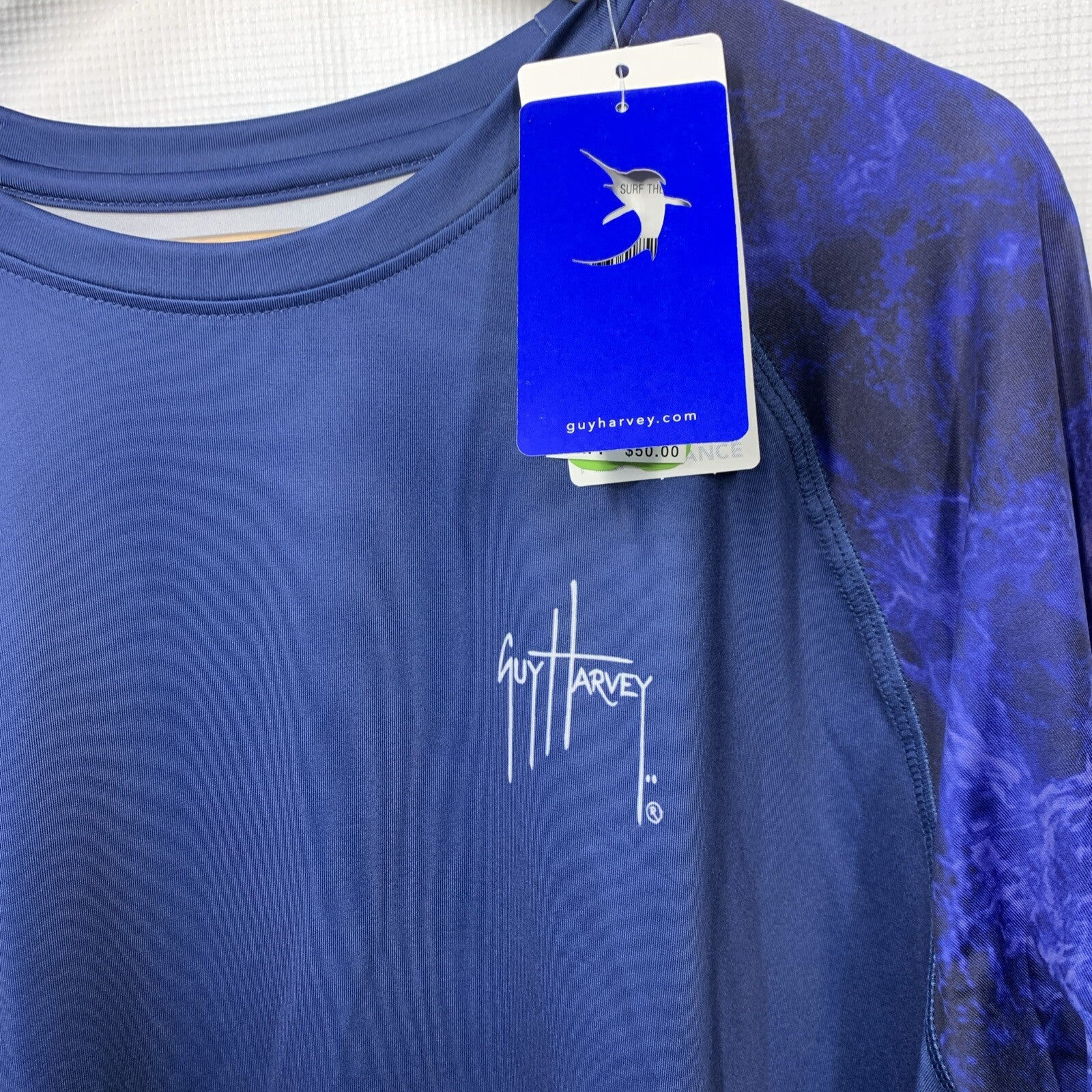 Guy Harvey Men's Deep Blue Shirt Raglan Sun Protection Long Sleeve T-shirt Large