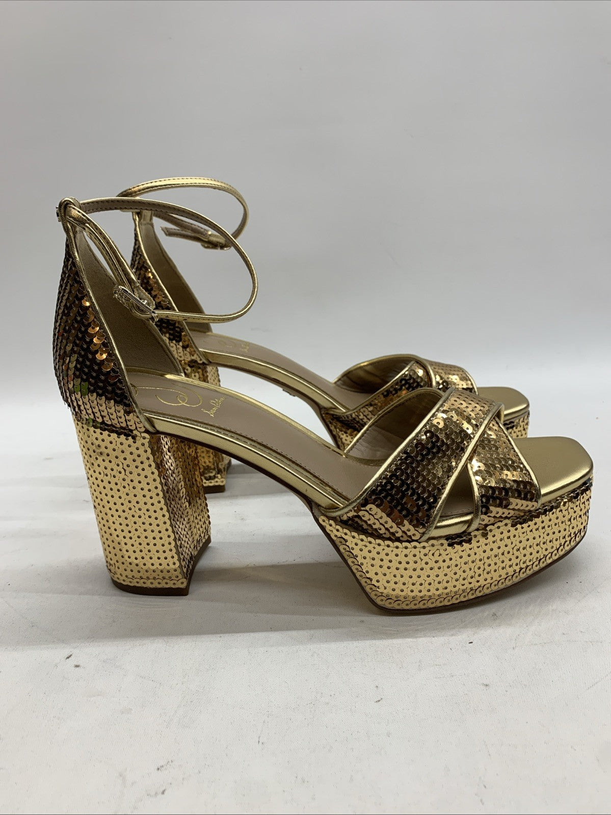 Sam Edelman Jullian2 Women's Platform Gold Sequins 8.5 M Open Toe Heel Sandal