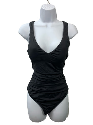 Instant figure High-Neck Shirred One Piece Swimsuit Slimming Tummy Control Sz 10