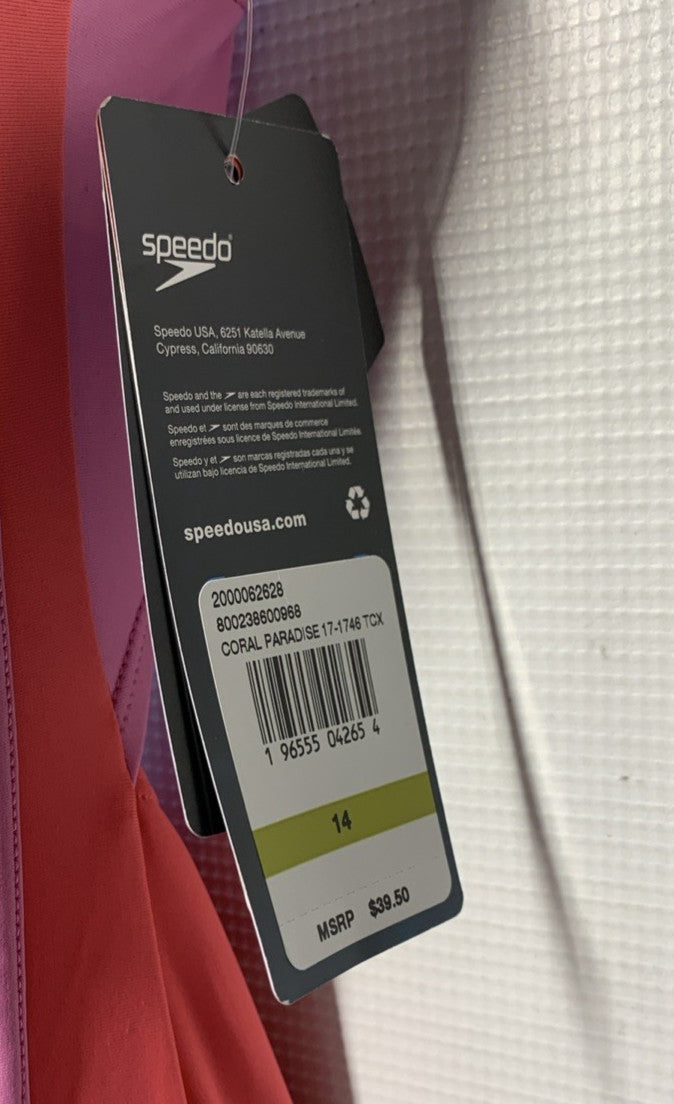 Speedo Women's Eco Endurance One Piece Swimsuit Coral Paradise Size 14 Swimwear