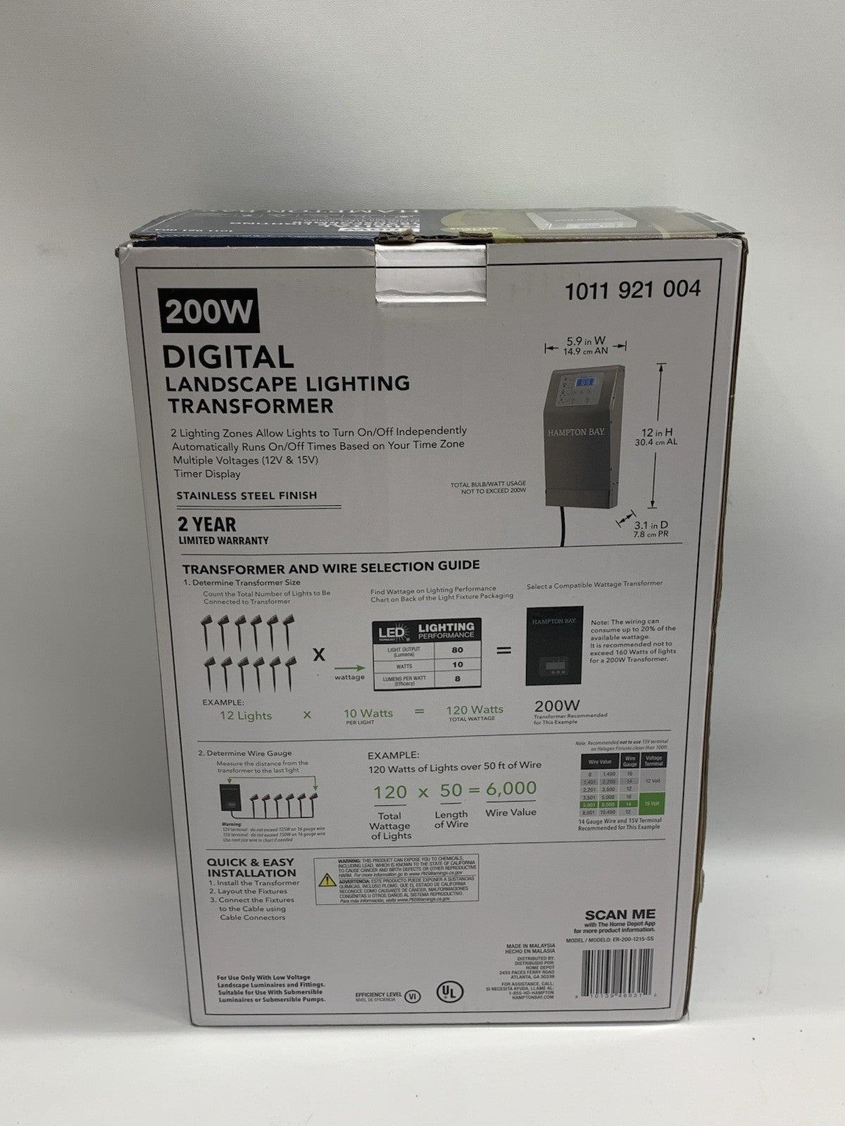Hampton Bay 200W Digital Landscape Lighting Transformer 1011 921 004 Low Voltage