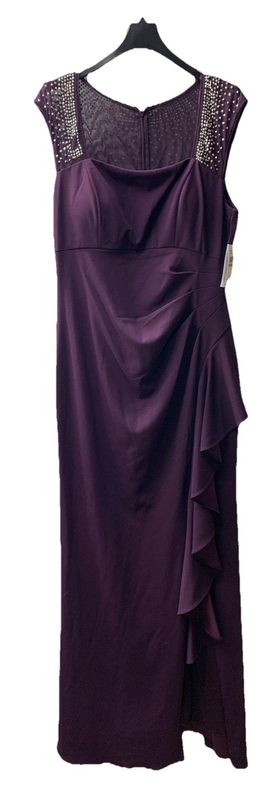 Alex Evenings Women's Long Cascade Ruffle Sleeveless Leg Slit Dress Size 14