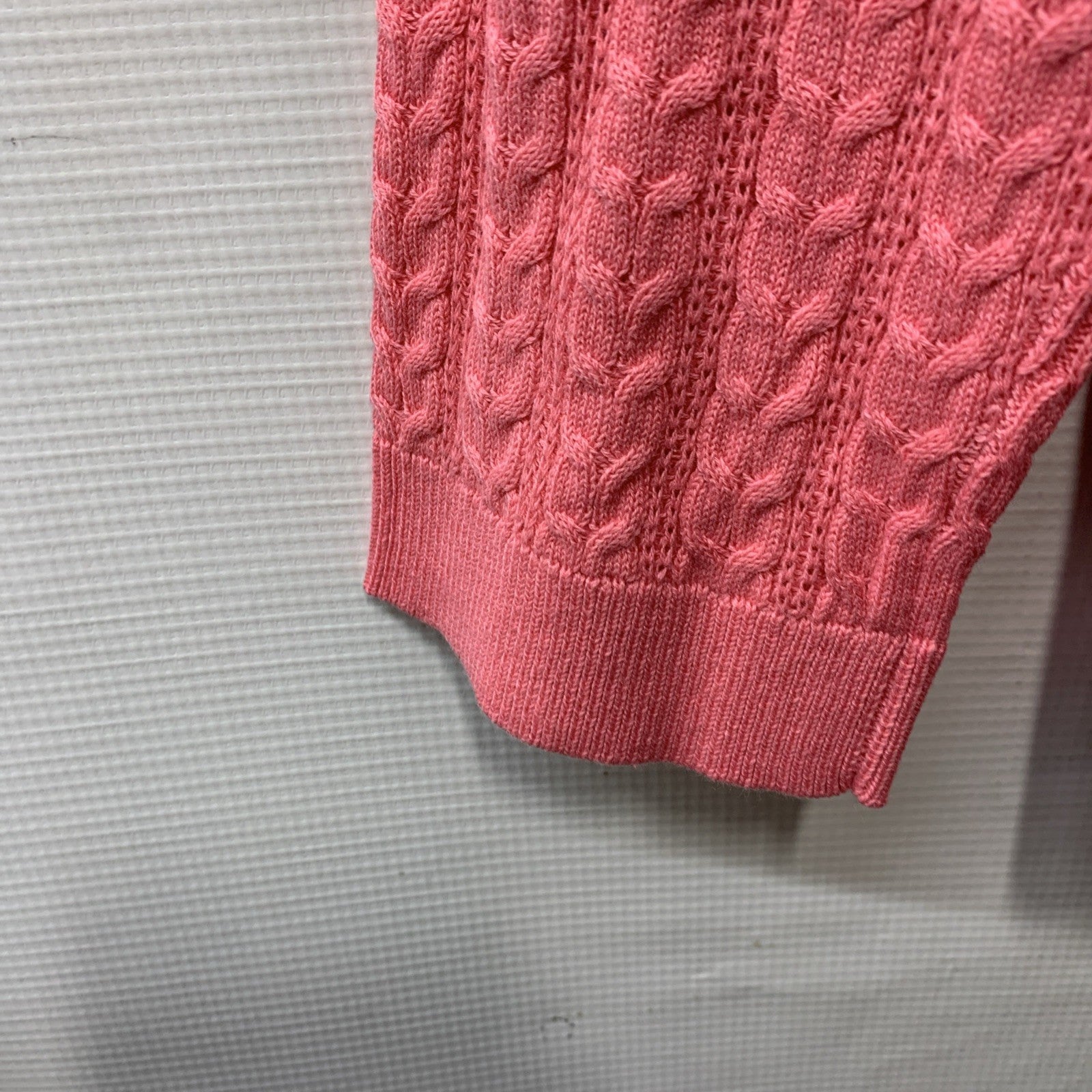Pink Nautica women's cable knit sweater with boatneck, long sleeves, cotton fabric, size L, from The Family Flips.