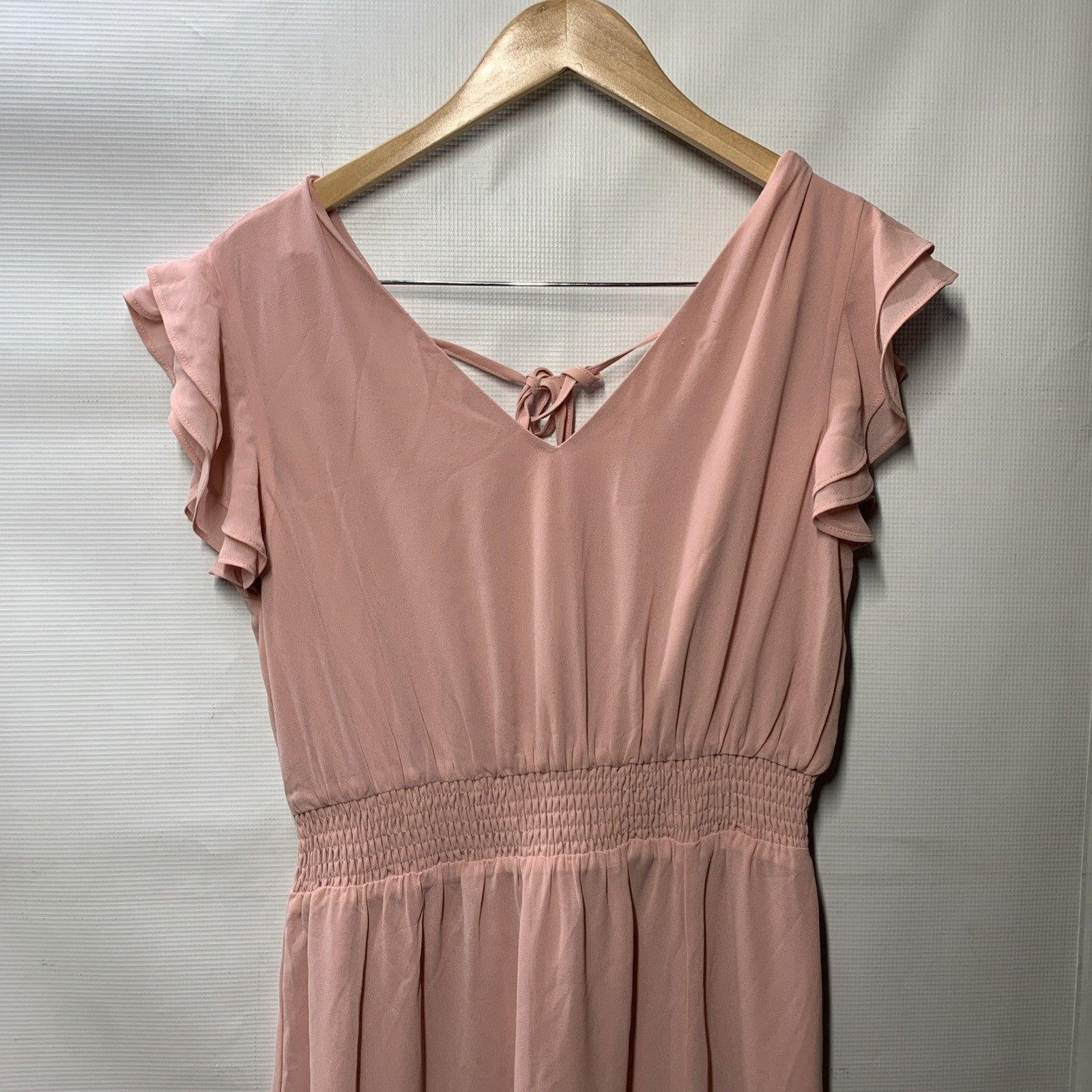 Women'S V Neck Ruffle Sleeve Summer Dress Split Flowy Tiered Midi Dress Pink Med