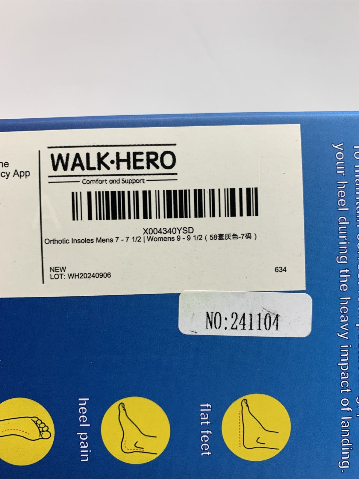 Walk Hero Size Mens 7-7.5 Women's 9-9.5 Medical Orthotic Insoles Support 1 Pair