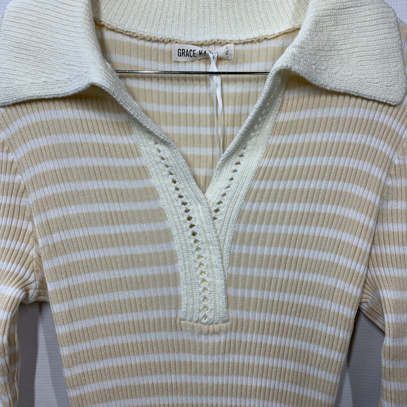 GRACE KARIN Women's Long Sleeve Sweater Dress Casual V-Neck Knit Size XL Ivory