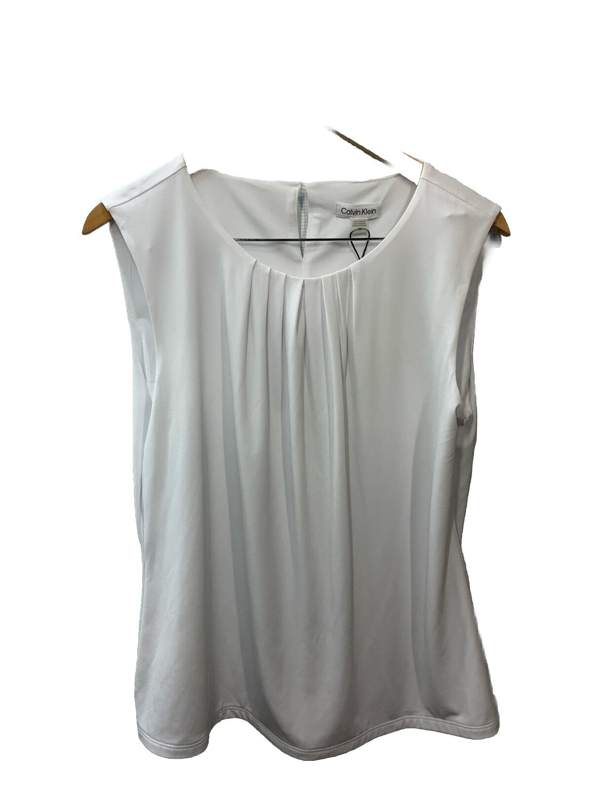 Calvin Klein Women Top White Gathered Neck Sleeveless Pullover Shirt Size 16