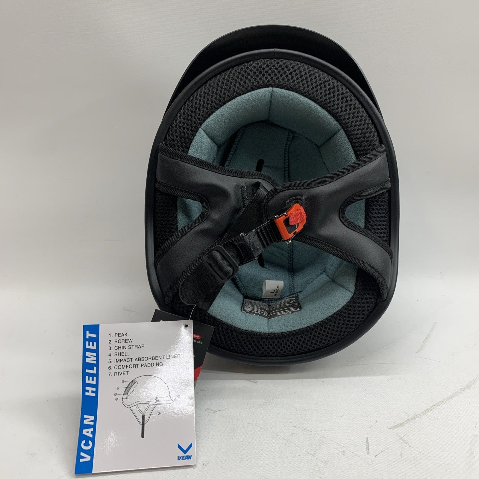 VCAN Cruiser Solid Flat Half Face Motorcycle Helmet Matte Black/Flame Large