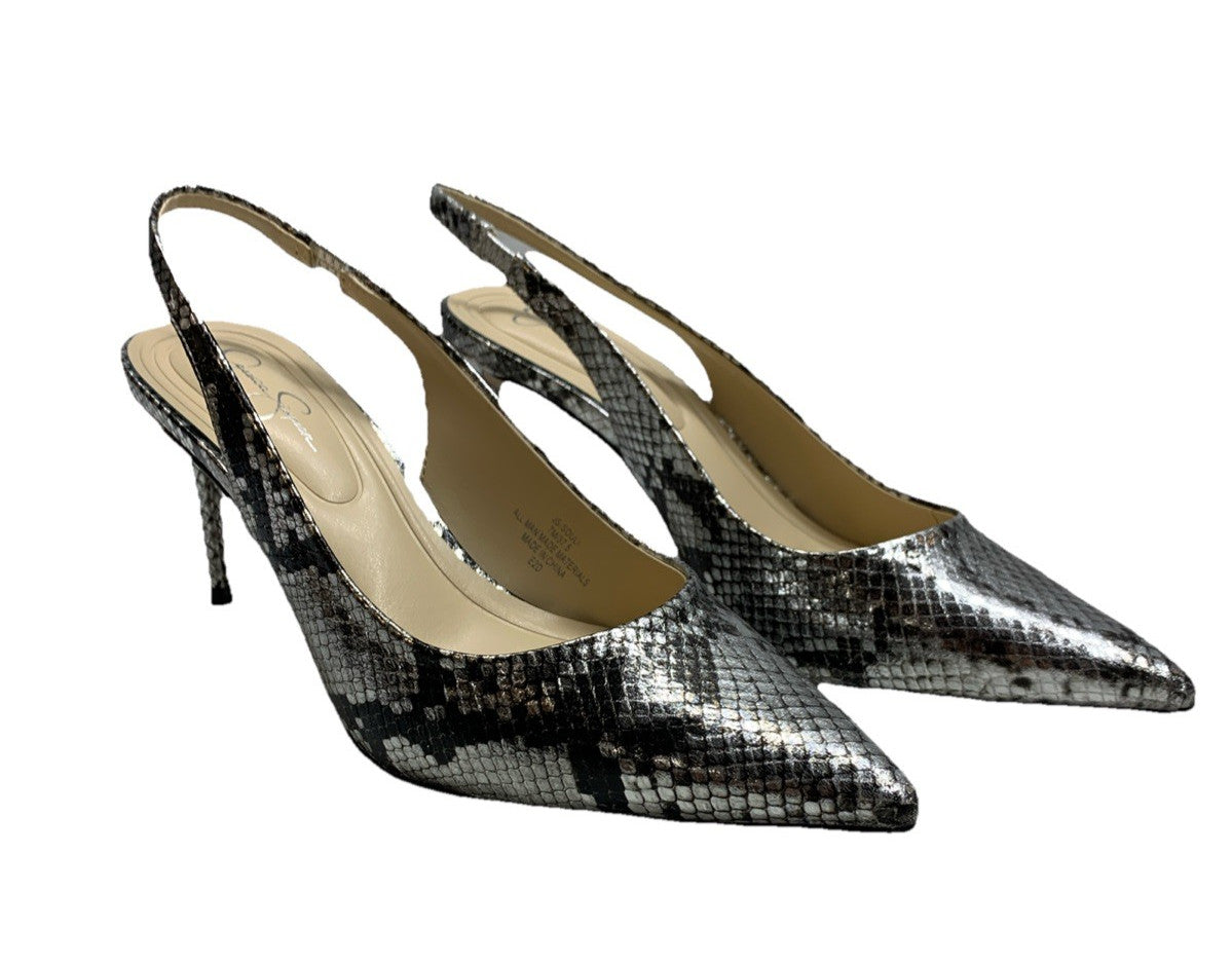 Jessica Simpson Women's Souli Sling Back Lux Metal Snake Heel Size 7 Chrome
