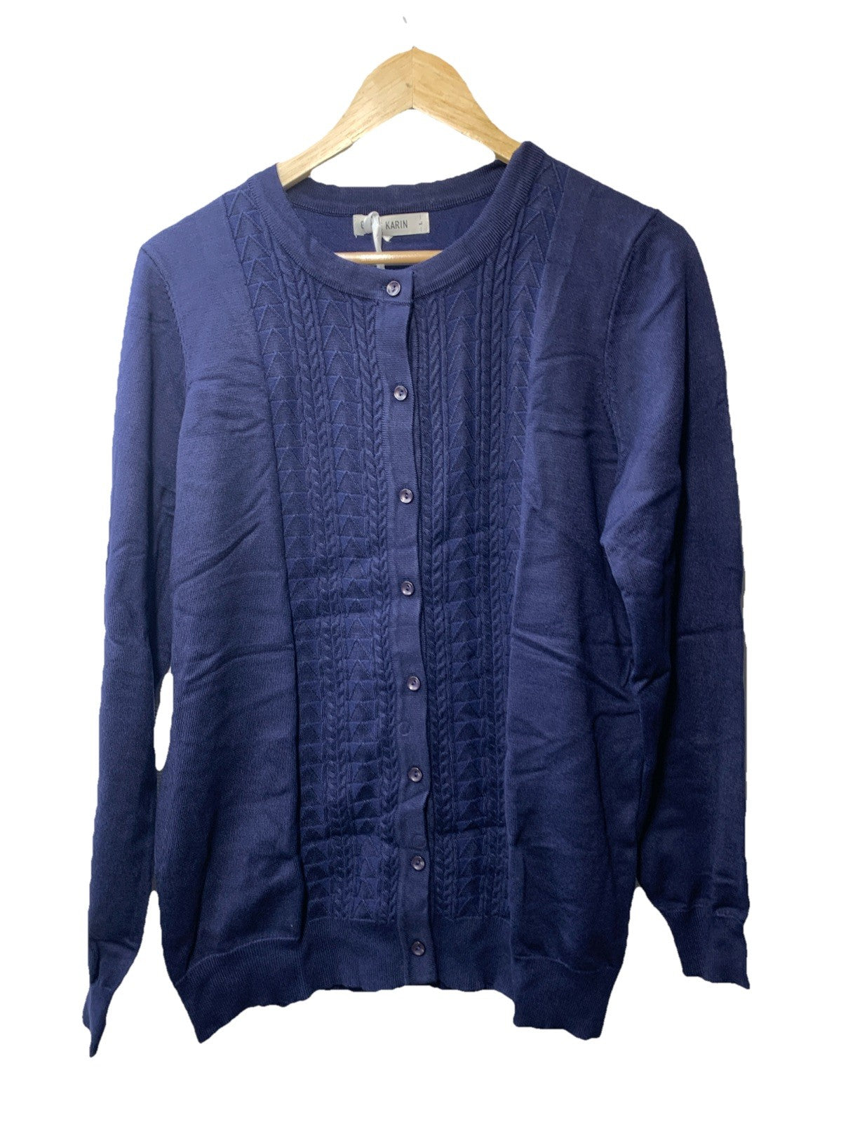 GRACE KARIN Women's Long Sleeve Button Up Cable Knit Cardigan Size L Navy Blue