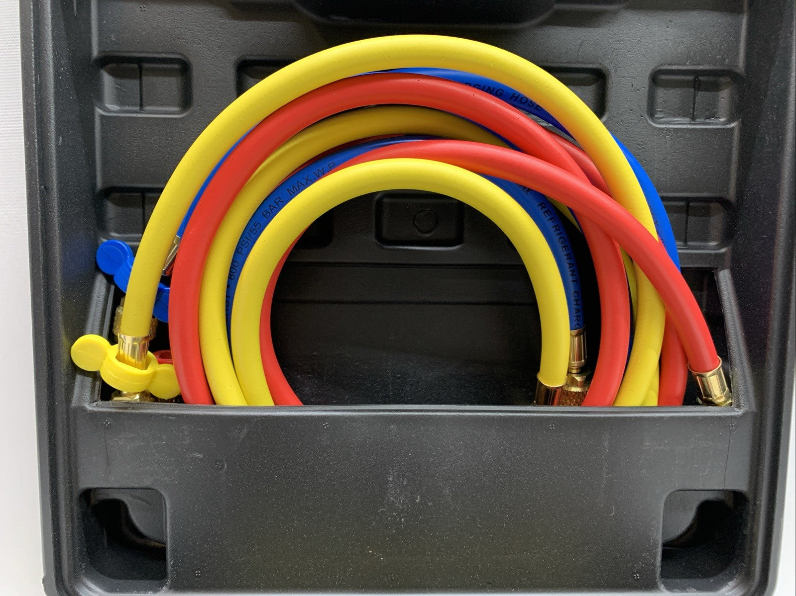 HVAC AC Manifold Gauge Set Recharge R410A R22 Refrigerant Safety Valves Hose