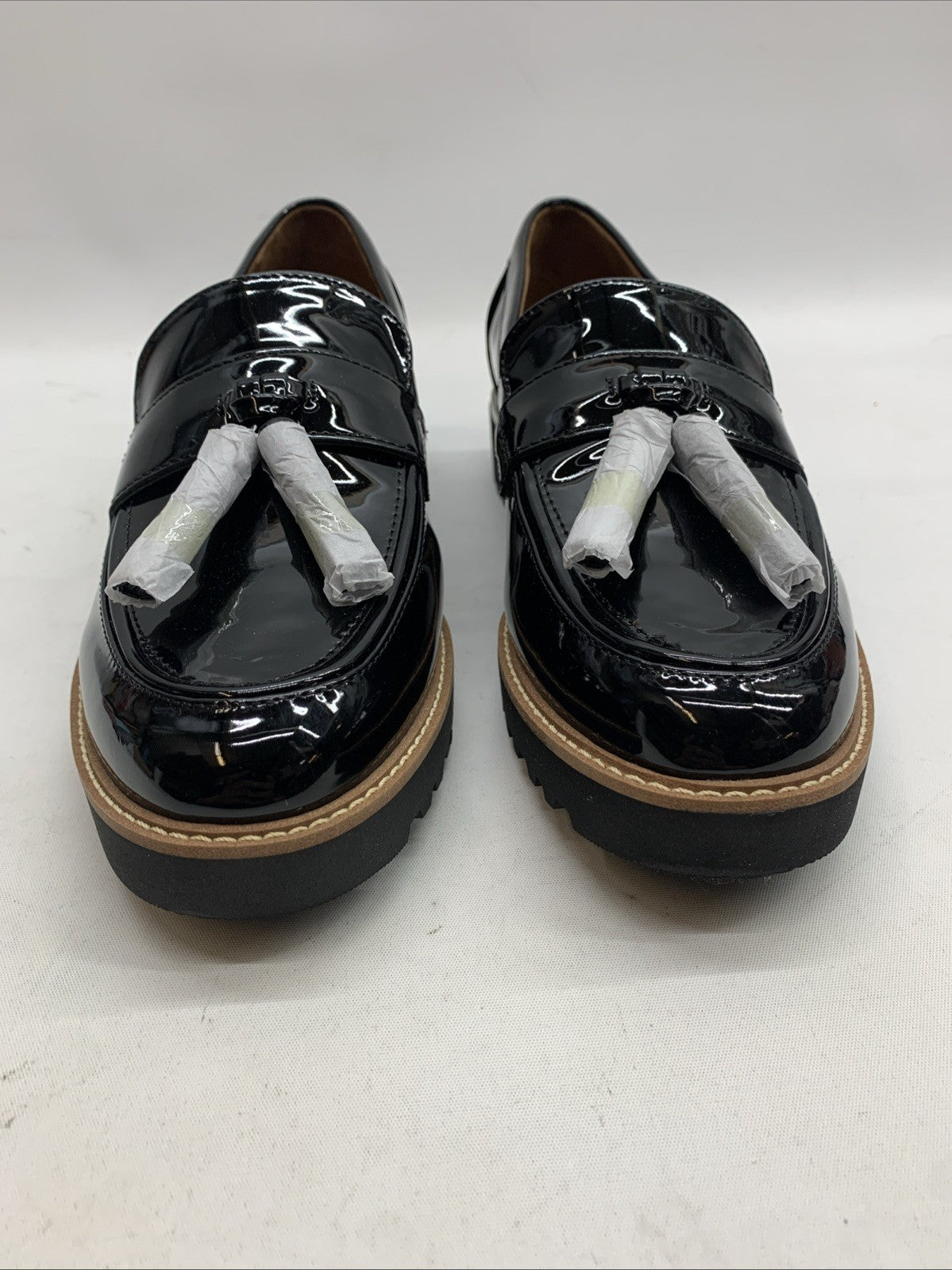 Franco Sarto Womens L-Carolynn Loafer Size 9.5 W Black Patent Platform Shoe