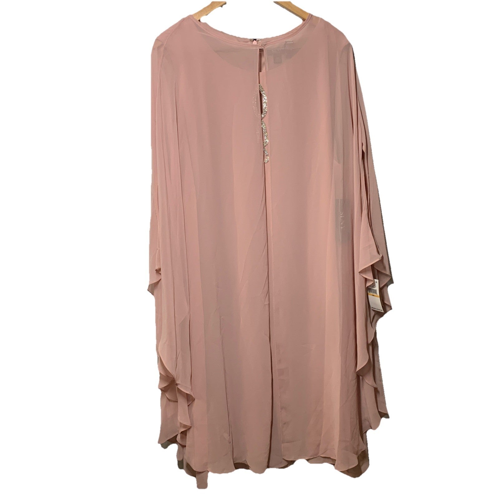 SLNY Women's Cocktail Dress Size 24W Pink Beaded Chiffon Shift with Capelet