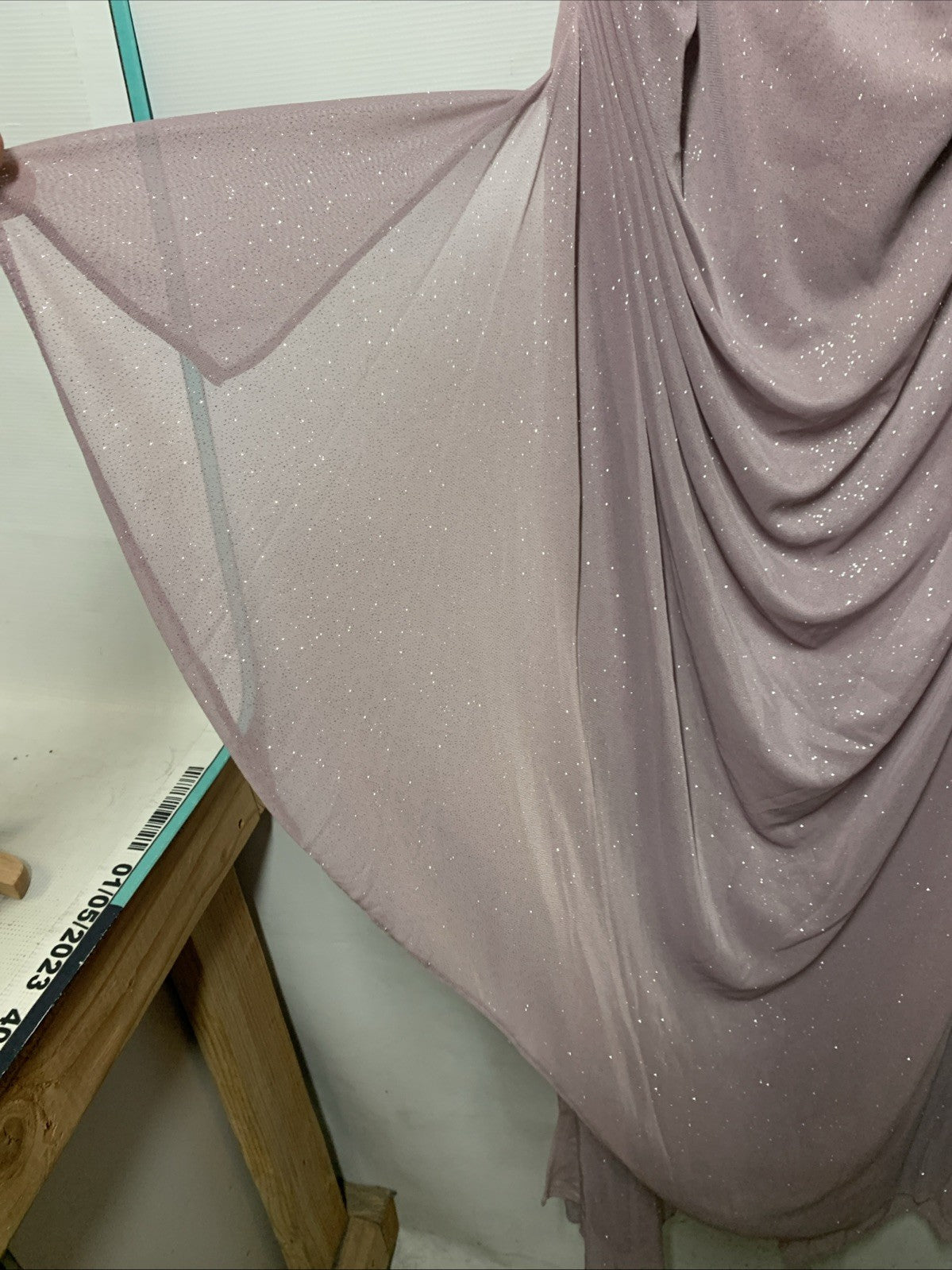 Alex Evenings Women's Long L-Neck Glitter Mesh Dress With Ruched Neck Line 16P